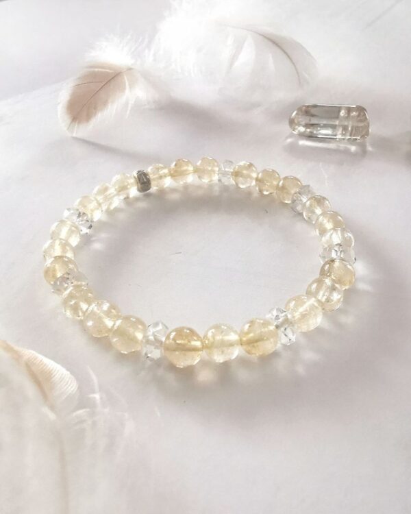 bracelet de lithothérapie en citrine, cristal de rcohe et arhent élastique 1